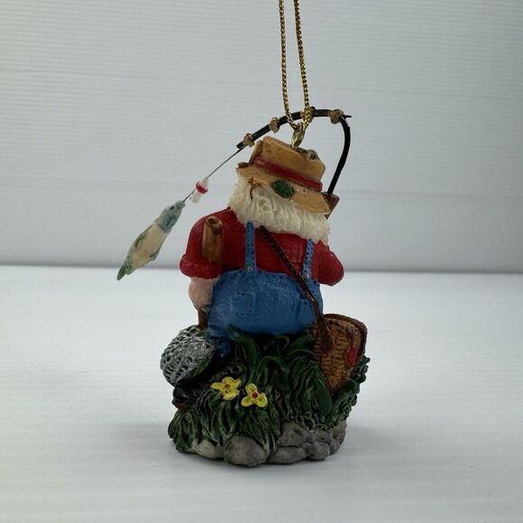 Fisherman Santa Ornament Christmas Fishing Pole & Fish Cute Holiday Decor - Picture 3 of 9